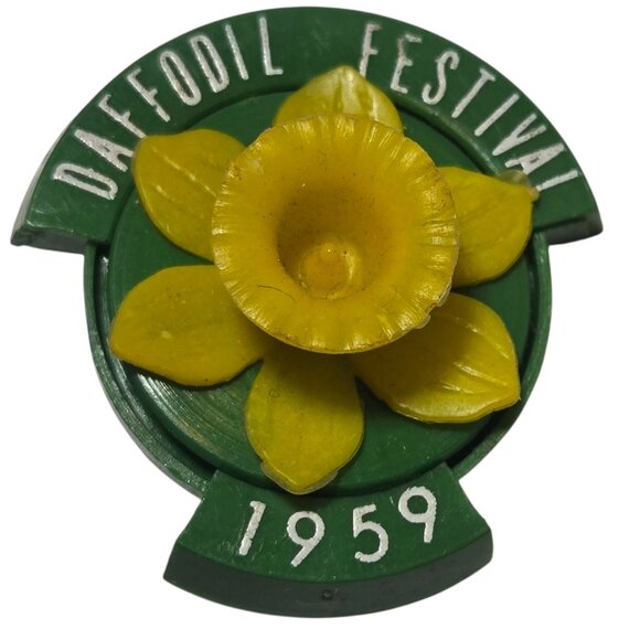 Vintage 1959 Daffodil Festival Pin Puyallup Washington Brooch Yellow Green - Picture 14 of 16